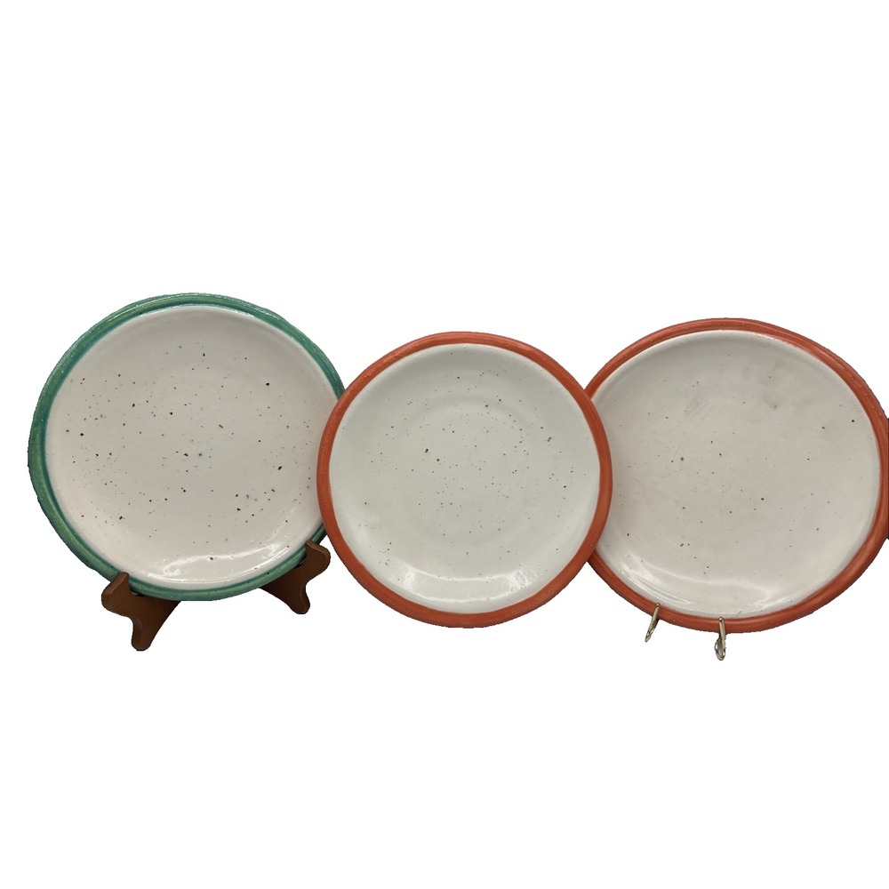 Vintage Cyclamen Pottery Plates Set of 3 Multicolor Ceramic 9.5 Inch California
